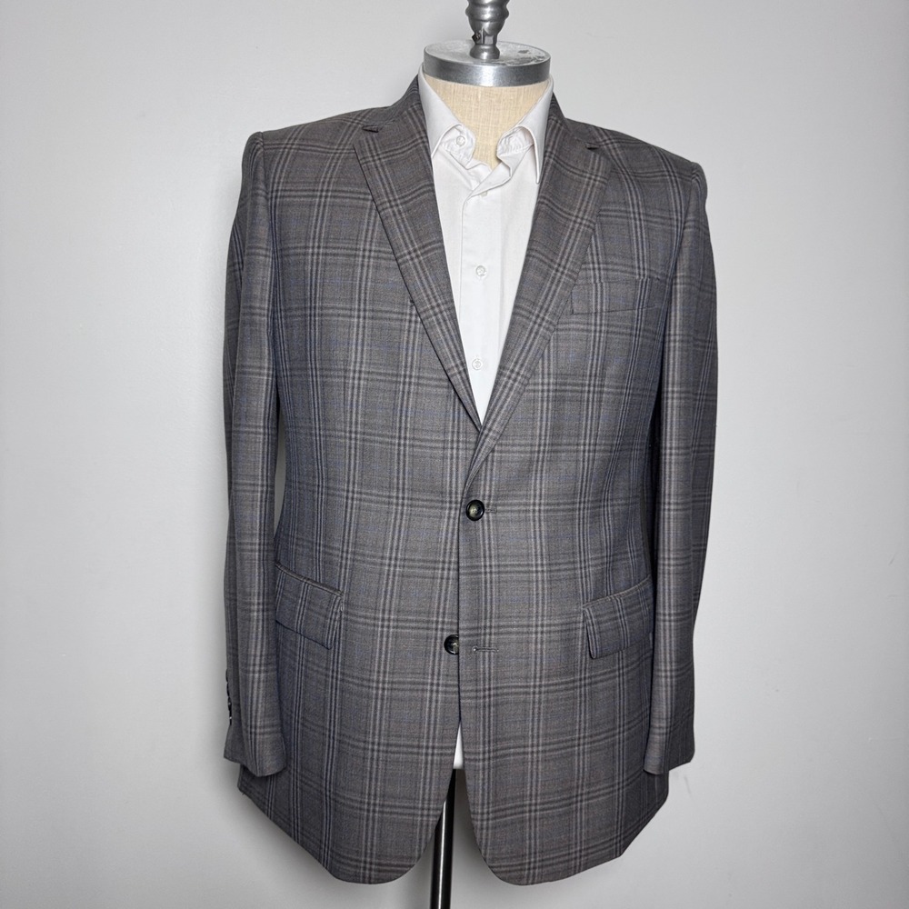 Joseph & Feiss Gold Blazer Mens 44L Grey Plaid Wool Blend Classic‎ Fit Jacket